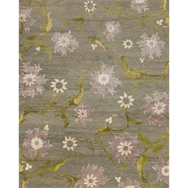 New Moon Rugs Trinidad Floral Area Rug in Olive Green/Pale Lavender